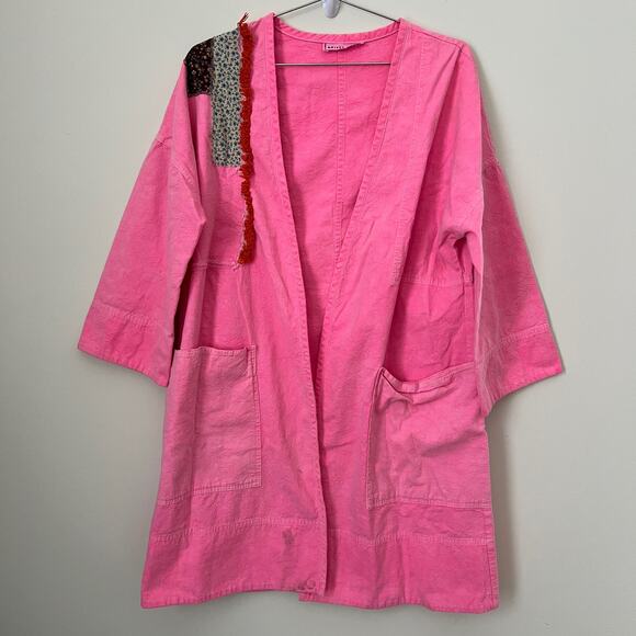 APIECE APART Hot Pink Patchwork Cotton Canvas Open Cardigan Jacket Size M / L - Picture 1 of 15